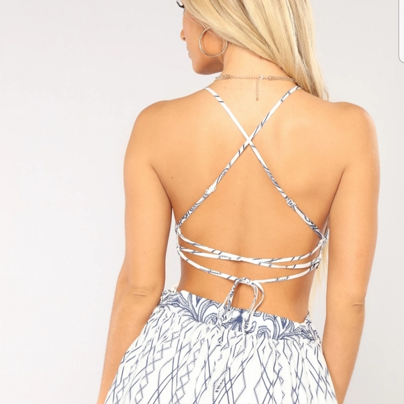 FASHION NOVA Sweet Loving Summer Dress, White & Navy - Picture 3 of 5